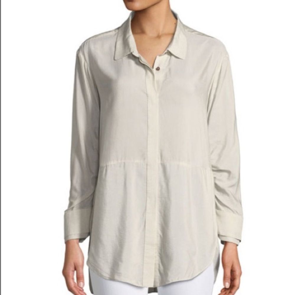 Halston Heritage Ruched-Sleeve Striped Shirt 10